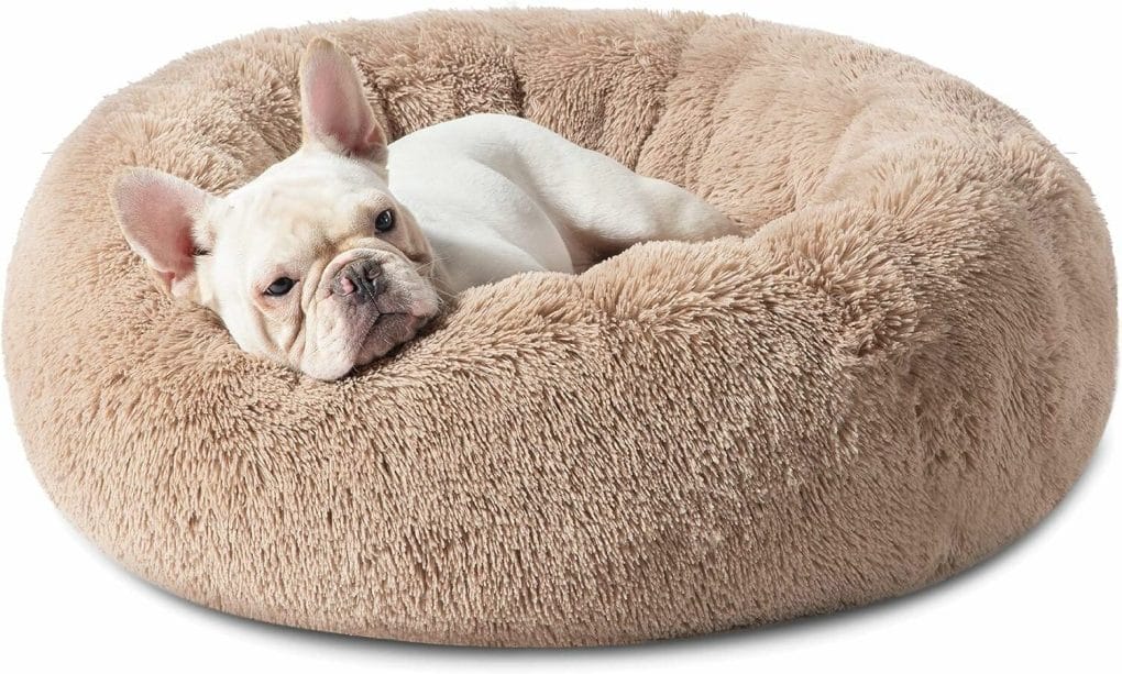 Bedsure Calming Pet Bed for Medium Dogs - Donut Washable 30 inches Anti Anxiety Round Fluffy Plush Faux Fur Cat Bed, Fits up to 45 lbs Pets, Camel