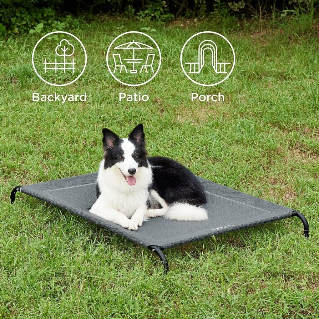 Bedsure Large Elevated Cooling Outdoor Dog Bed - Raised Dog Cots Beds for Large Dogs, Portable Indoor  Outdoor Pet Hammock Bed with Skid-Resistant Feet, Frame with Breathable Mesh, Grey, 49 inches