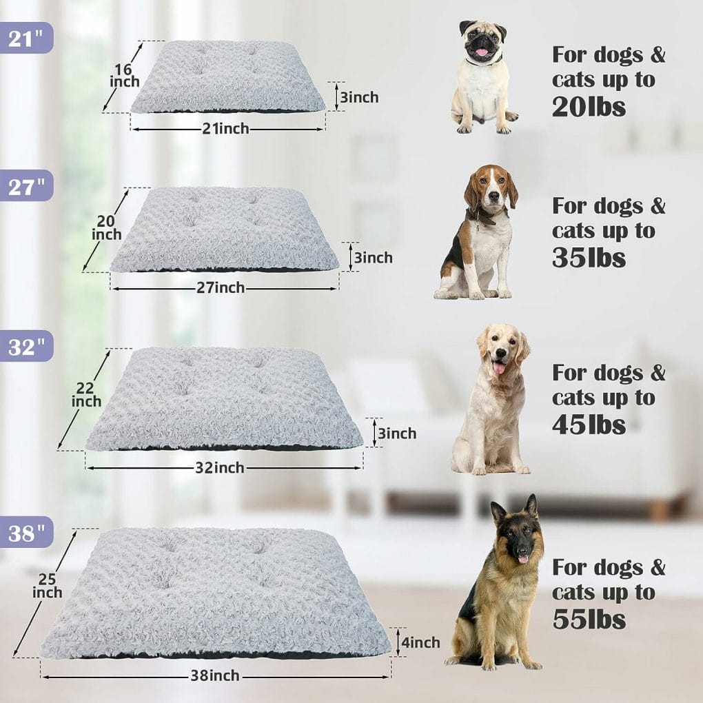 DOGKE Large Washable Dog Bed Deluxe Fluffy Plush Dog Crate Pad，Dog Beds Made for Large, Medium, Small Dogs and Cats, Anti-Slip Dog Crate Bed for Sleeping and Anti Anxiety, 32x22, Gray