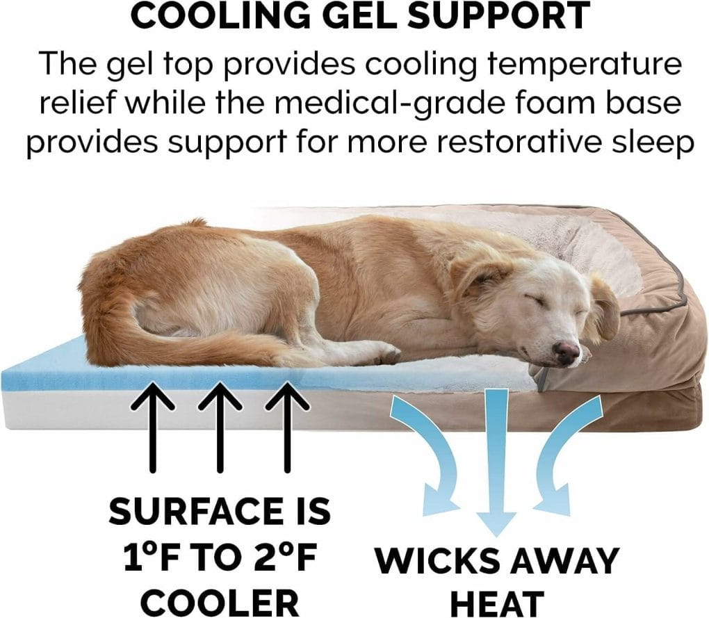 Furhaven Cooling Gel Dog Bed for Large Dogs w/ Removable Bolsters  Washable Cover, For Dogs Up to 95 lbs - Plush  Velvet Waves Perfect Comfort Sofa - Brownstone, Jumbo/XL