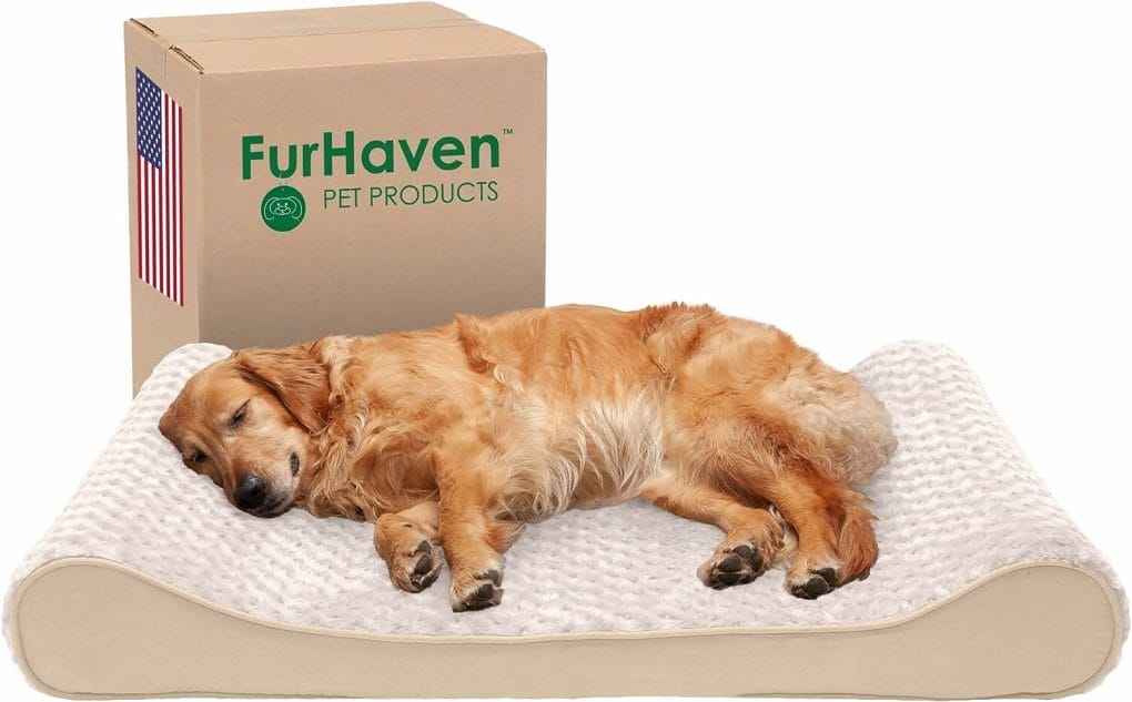 Furhaven Orthopedic Dog Bed for Large Dogs w/ Removable Washable Cover, For Dogs Up to 75 lbs - Ultra Plush Faux Fur  Suede Luxe Lounger Contour Mattress - Cream, Jumbo/XL