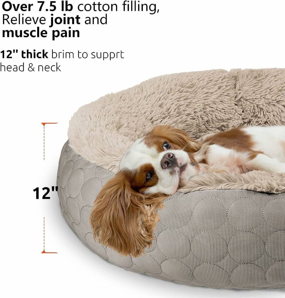 HACHIKITTY Dog Donut Bed Calming Bed Donut Round, Fluffy Dog Bed Medium Large Dogs, Cooling Warming Soft Dog Cushion Bed, Double Sided Available Donut Bed with Warm  Cool Sides(X-Large, Taupe)