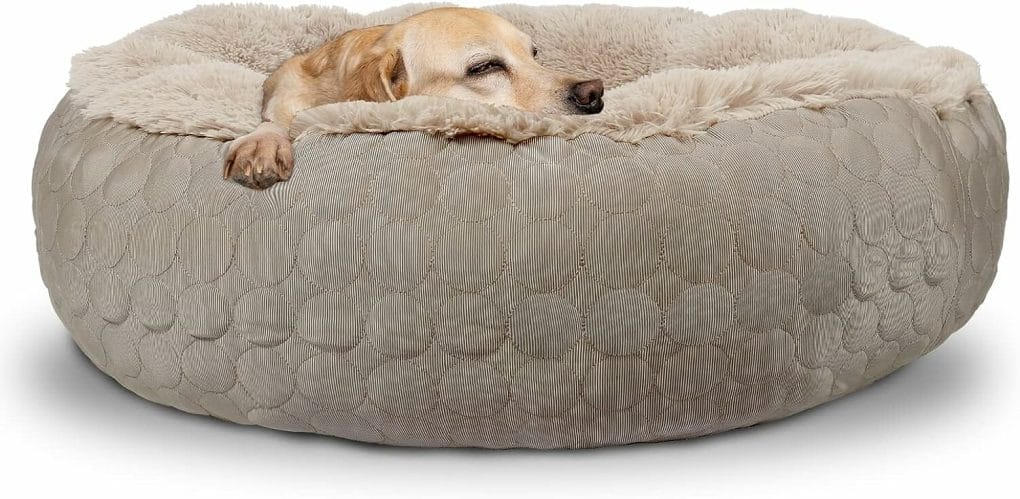 HACHIKITTY Dog Donut Bed Calming Bed Donut Round, Fluffy Dog Bed Medium Large Dogs, Cooling Warming Soft Dog Cushion Bed, Double Sided Available Donut Bed with Warm  Cool Sides(X-Large, Taupe)