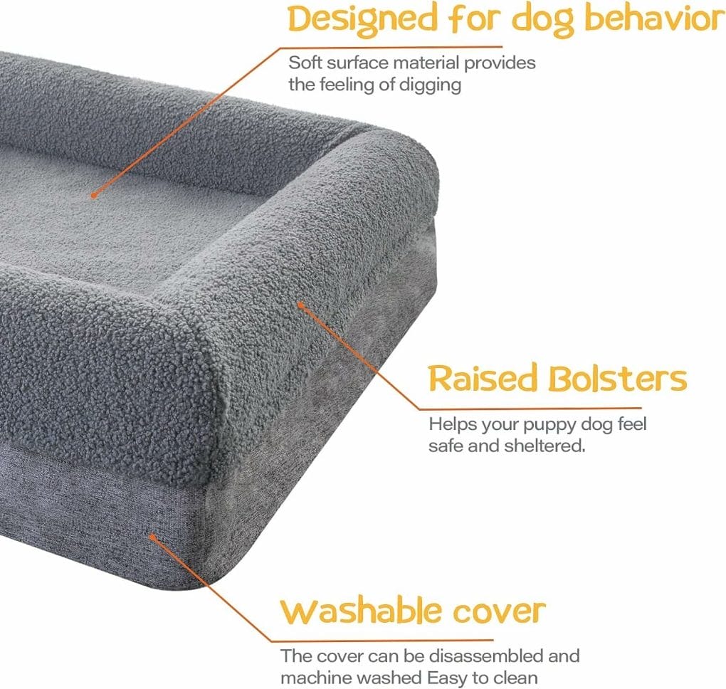 Hygge Hush Dog Beds for Extra Large Dogs, Orthopedic Large Dog Bed Memory Foam Soft Pet Sofa Waterproof Dog Bed Durable Pet Bed with Non-Skid Bottom and Washable Removable Cover Dog Bed for Crate