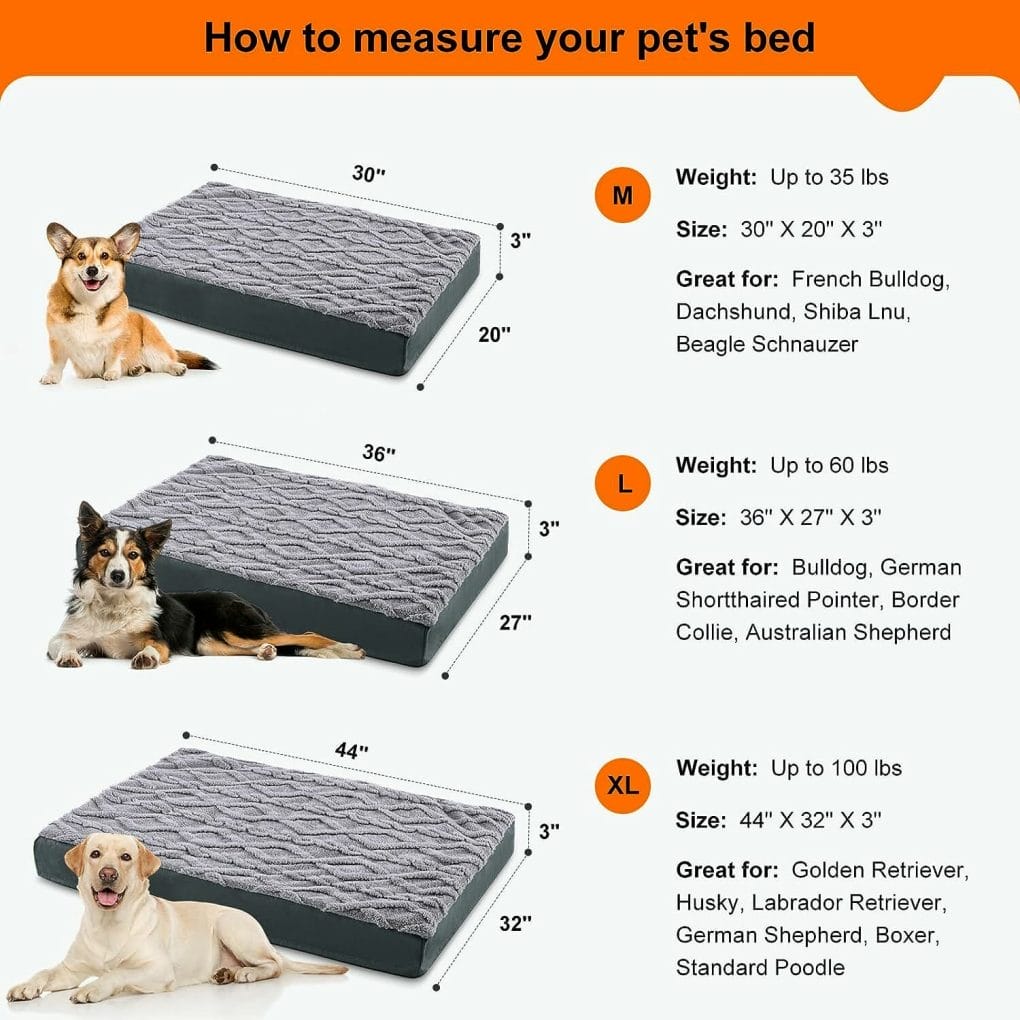 INVENHO Dog Bed for Extra Large Dogs, Soft Plush Orthopedic Dog Bed, Waterproof Dog Crate Bed with Removable Cover and Nonskid Bottom, Egg Crate Foam Pet Bed Mat, Machine Washable (44x32x3)