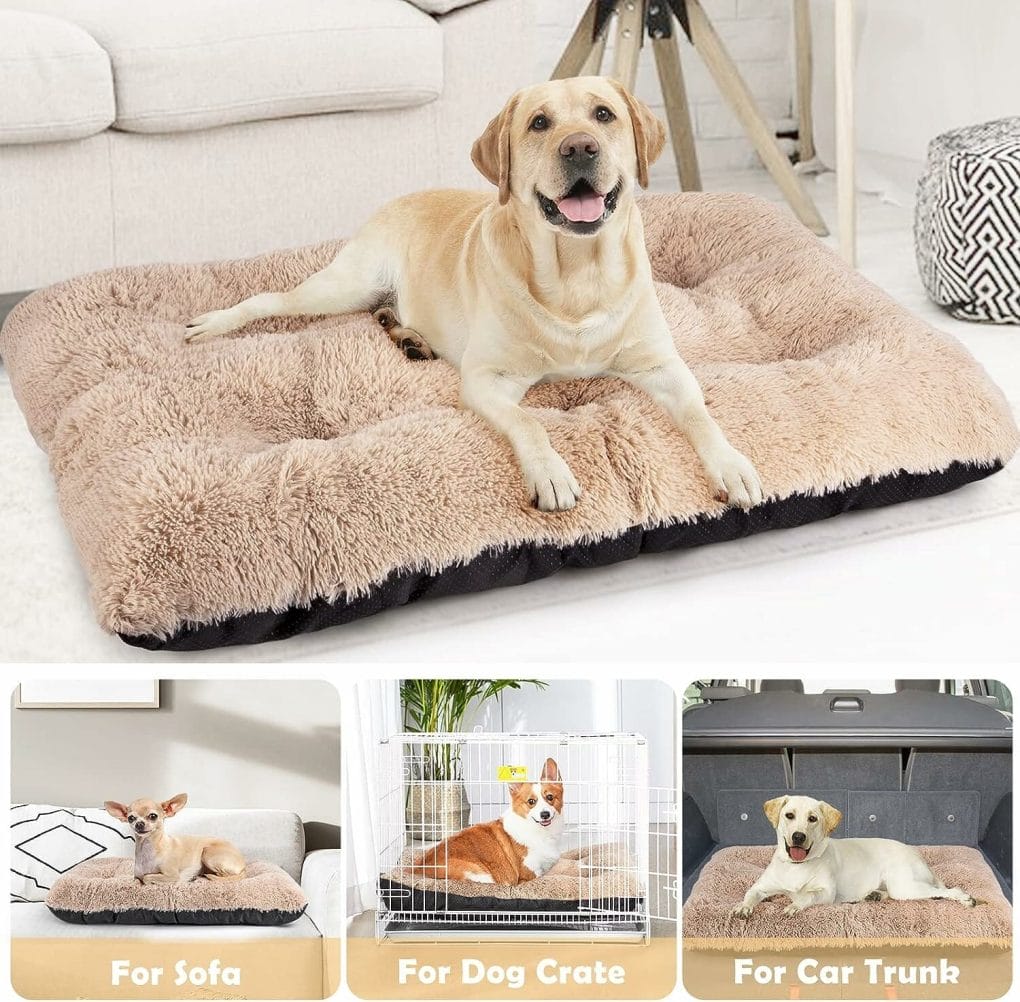 JOEJOY Large Dog Bed Crate Pad, Ultra Soft Calming Dog Crate Bed Washable Anti-Slip Kennel Crate Mat for Extra Large Medium Small Dogs, Dog Mats for Sleeping and Anti Anxiety，40 x 27, Beige