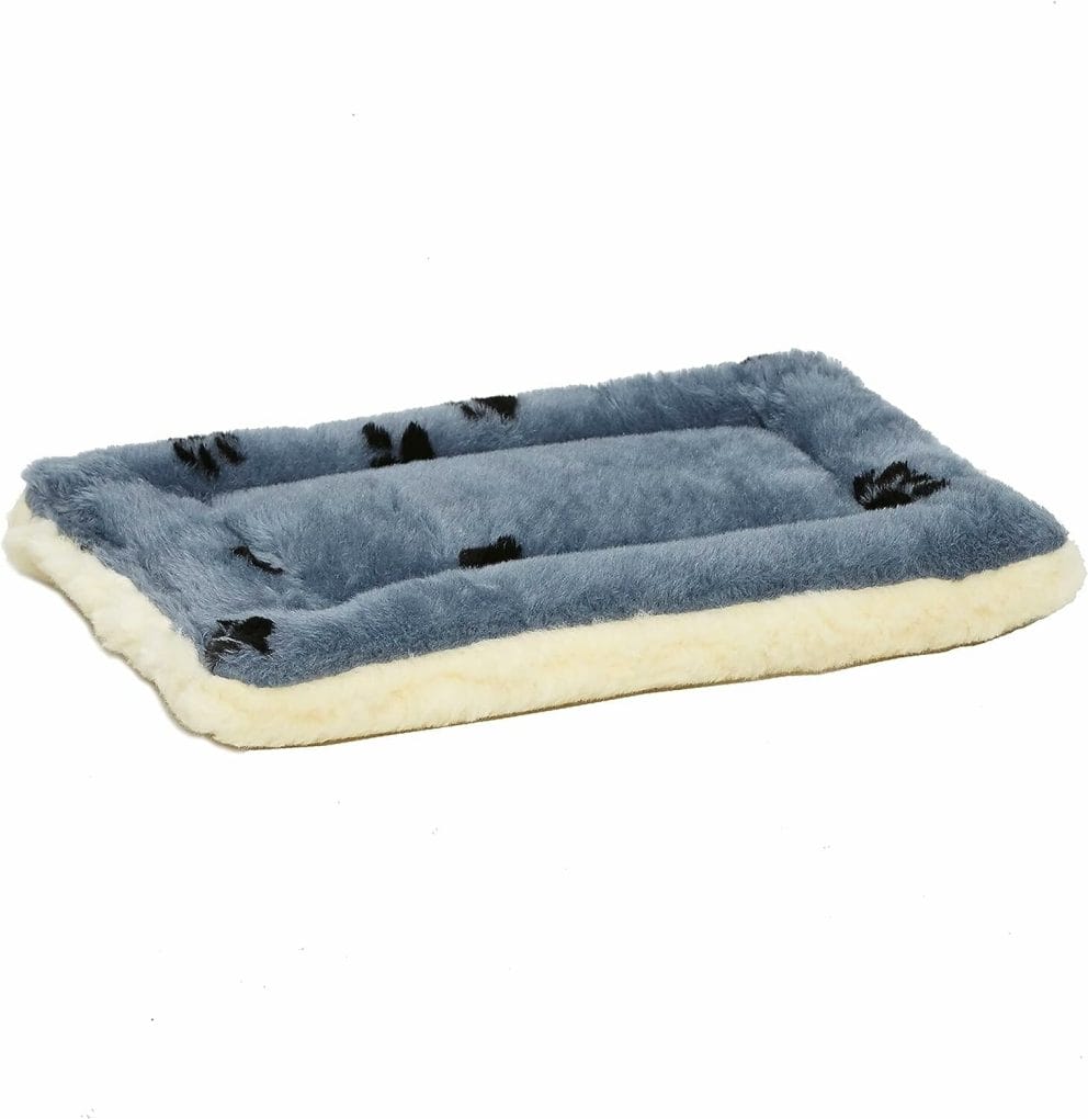 MidWest Homes for Pets Reversible Paw Print Pet Bed in Blue / White, Dog Bed Measures 17L x 11W x 1.5H for Tiny Dog Breed, Machine Wash