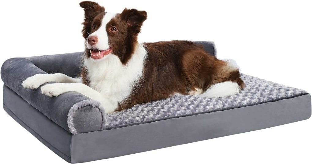 MIHIKK Orthopedic Dog Bed Deluxe Plush L-Shaped Dog Couch Beds with Waterproof Lining Bolster Dog Sleeping Sofa with Removable Washable Cover  Nonskid Bottom Pet Bed for Medium Large Jumbo Dogs, Gray