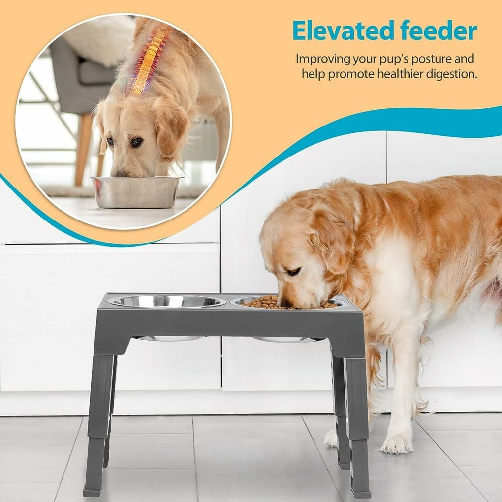Niubya Elevated Dog Bowls with 2 Stainless Steel Dog Food Bowls, Raised Dog Bowl Adjusts to 5 Heights (3.15, 8.66, 9.84,11.02, 12.2) for Small Medium and Large Dogs