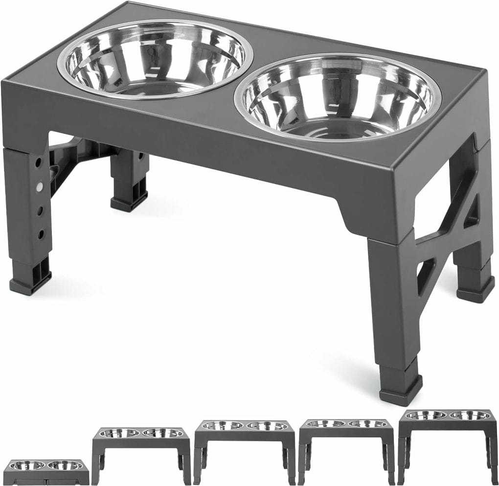 Niubya Elevated Dog Bowls with 2 Stainless Steel Dog Food Bowls, Raised Dog Bowl Adjusts to 5 Heights (3.15, 8.66, 9.84,11.02, 12.2) for Small Medium and Large Dogs