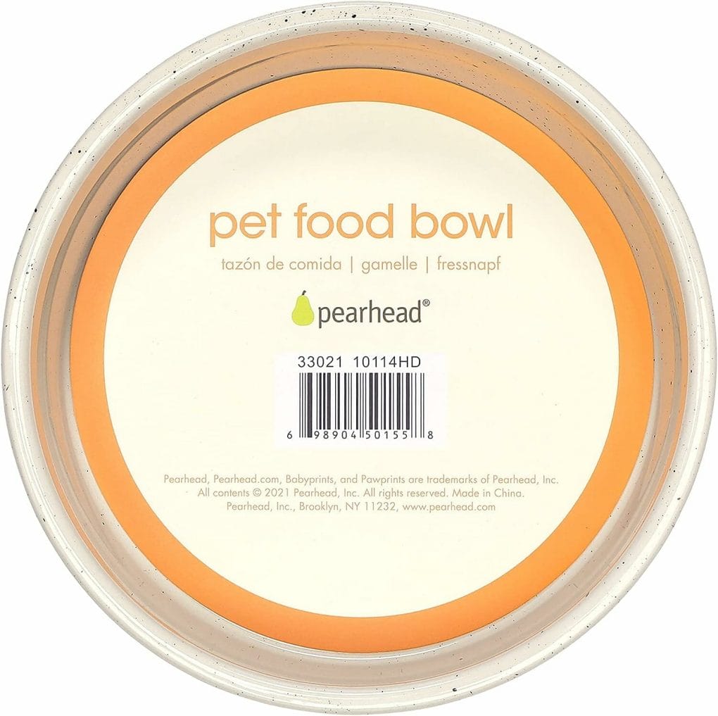 Pearhead Woof Pet Bowl, Dog Water and Food Dish, Pet Owner Dog Accessory, Ceramic, White, Microwave and Dishwasher Safe, Small/Medium