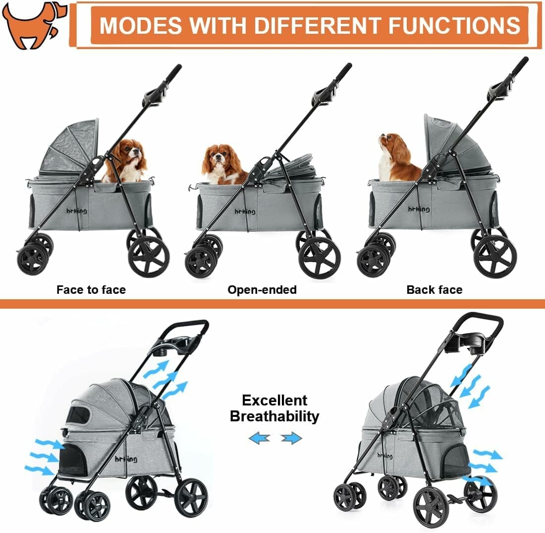 Pet Stroller, Folding Cat Dog Stroller for Medium Small Dogs  Cats with Foldable Dog Carrier, Lightweight Travel Carriage Jogging Stroller, Gray