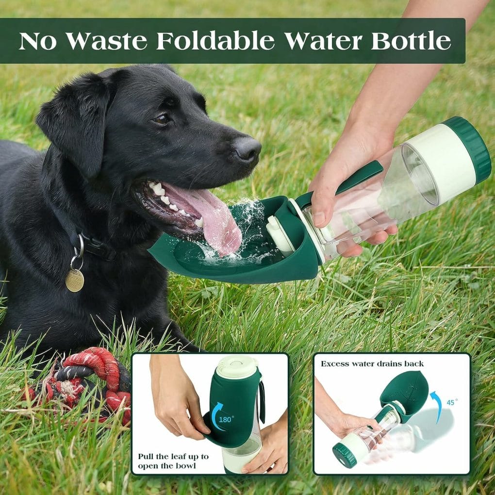 TIOVERY Upgraded Dog Water Bottle, Portable Dog Cat Puppy Pet Water Dispenser Feeder with Drinking Cup and Food Container Leak Proof for Outdoor Walking, Travel, Hiking 12OZ