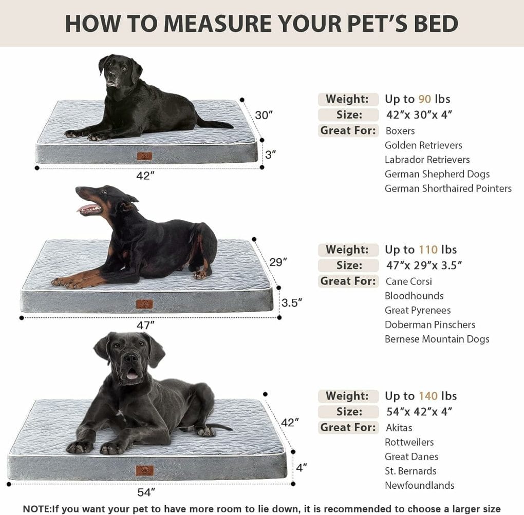 WNPETHOME Orthopedic Dog Beds for Large Dogs, Extra Large Waterproof Dog Bed with Removable Washable Cover  Anti-Slip Bottom, Egg Crate Foam Pet Bed Mat, Multi-Needle Quilting XL Dog Crate Bed