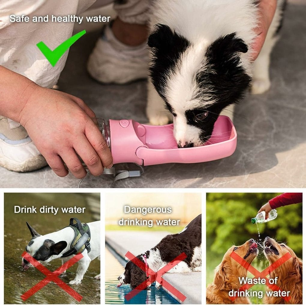 AIKIDS Foldable Dog Water Bottle - Portable Dog Water Dispenser | Leak Proof  Food Grade Plastic Dog Travel Water Bottle | Pet Water Bottle for Dog Cat Outdoor Walking Hiking Travel（Pink）