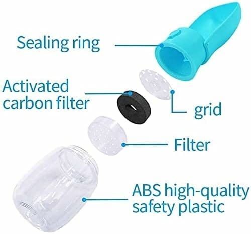 Dog Water Bottle Portable Pet Travel Bowl Foldable Dispenser for Walking Hiking, Puppy Accessories Dog Water Bottle with Activated Carbon Filter, Leak Proof, Food-Grade Materials(10 oz,Blue)