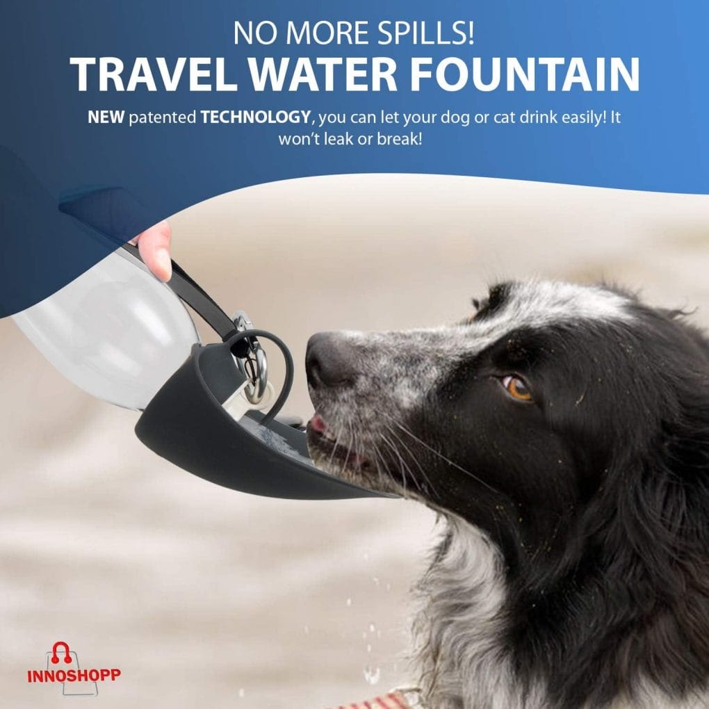 Dog Water Bottle - Portable Travel Dog Water Dispenser Including Carabiner  Waste Bag Dispenser - Leak Proof  BPA Free Dogs Drinking Bottle for Walking, Hiking  Travel(Black) by Innoshopp