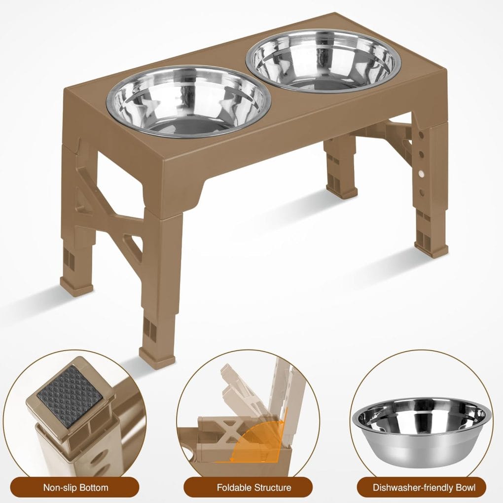 Elevated Dog Bowls, 5 Adjustable Heights Raised Dog Bowl Stand with Double Stainless Steel Dog Food Bowls, Adjusts to Heights 3.2, 8.7, 9.8, 11, 12.2 for Small Medium Large Pets Dogs and Cats