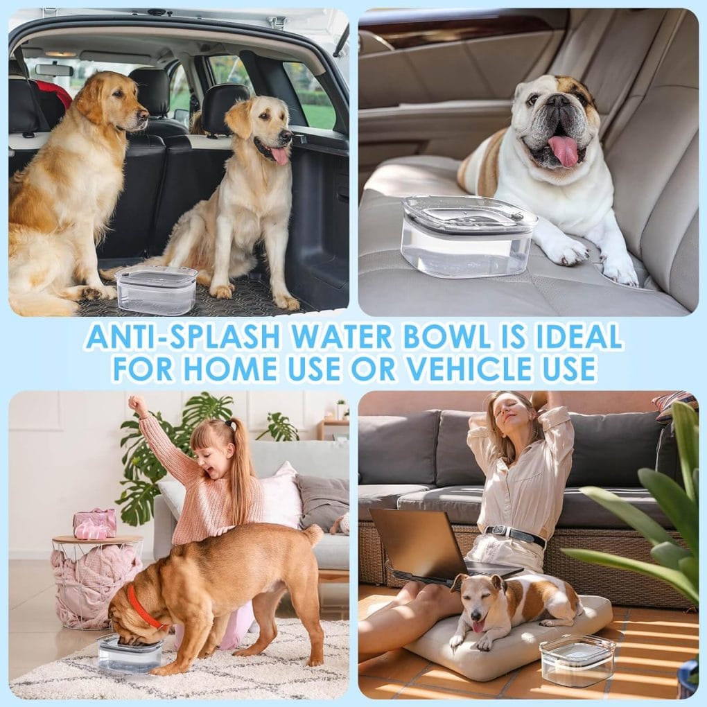 Gobeigo 95oz/2.8L Dog Water Bowl for Messy Drinkers, No Spill Water Bowl Large Capacity Splash Proof Slow Feeder Water Dispenser Vehicle Carried Anti Drip Travel Water Bowl for Dogs, Cats  Pets