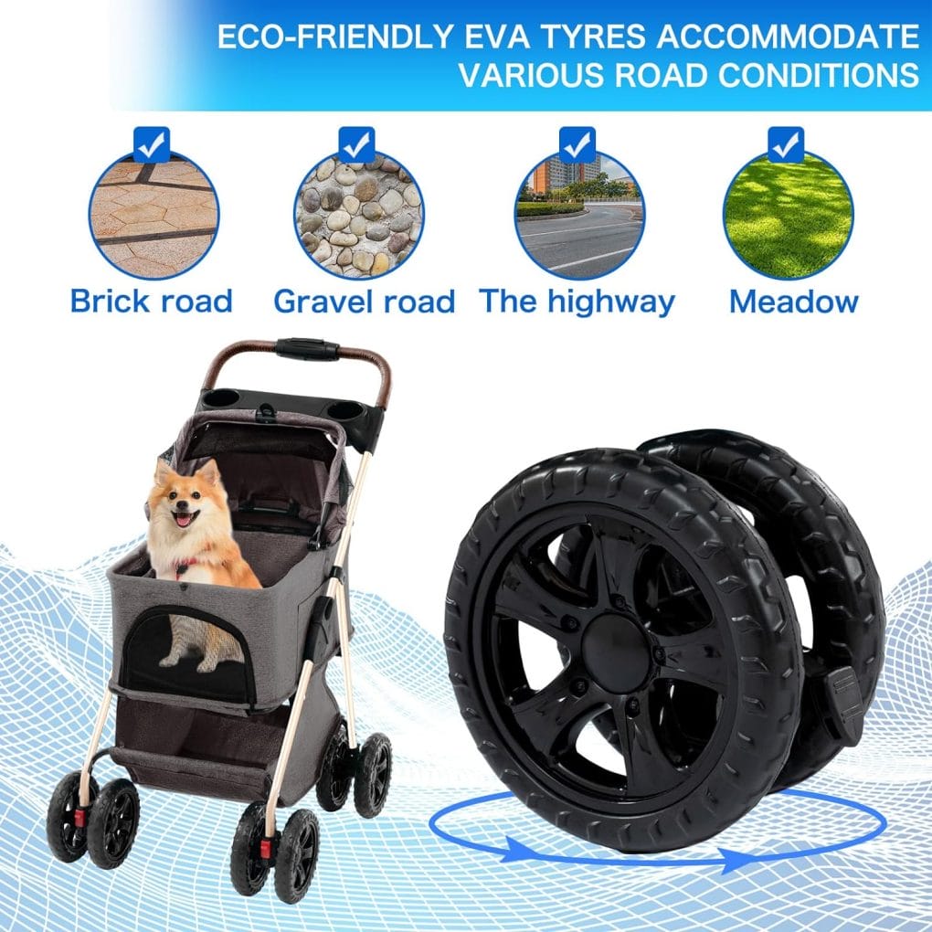 Ingborsa Pet Stroller, 3 in 1 Multifunction Pet Travel System,4 Wheel Foldable Pet Stroller with Storage Basket for Small Medium Dogs  Cats（Dark Grey）