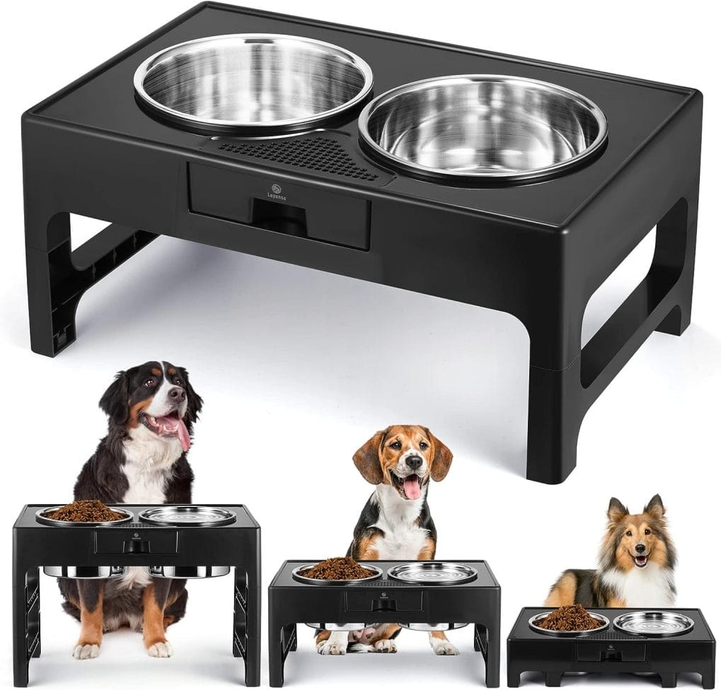 Lapensa Elevated Dog Bowls, Stainless Steel Raised Dog Deep Bowl with Adjustable Stand, Double Dog Food and Water Bowl for Medium Large Dogs, 3 Heights 3.9”, 7.8”, 11.8”