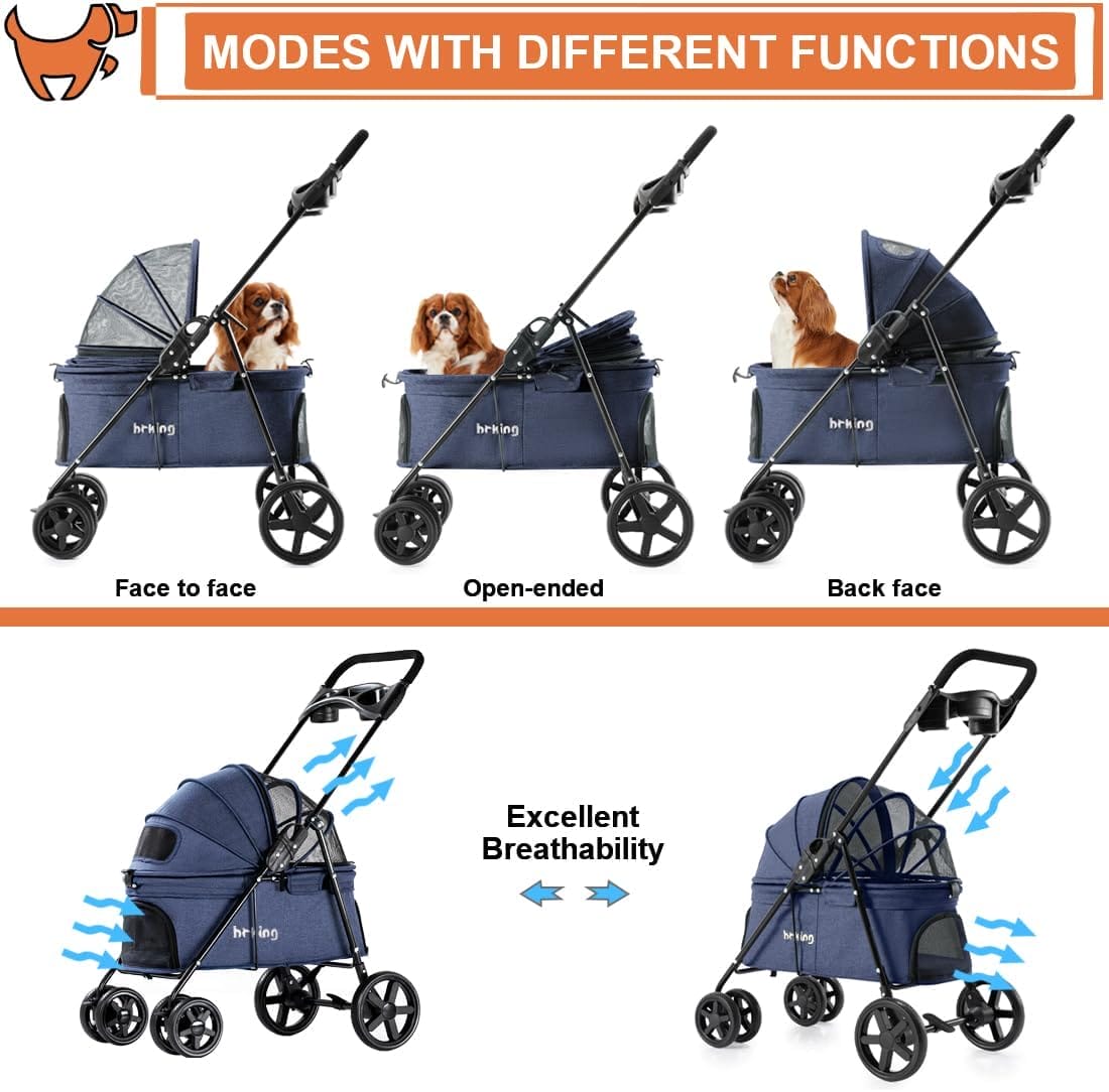 Pet Stroller, Folding Cat Dog Stroller for Medium Small Dogs  Cats with Foldable Dog Carrier, Lightweight Travel Carriage Jogging Stroller, Blue