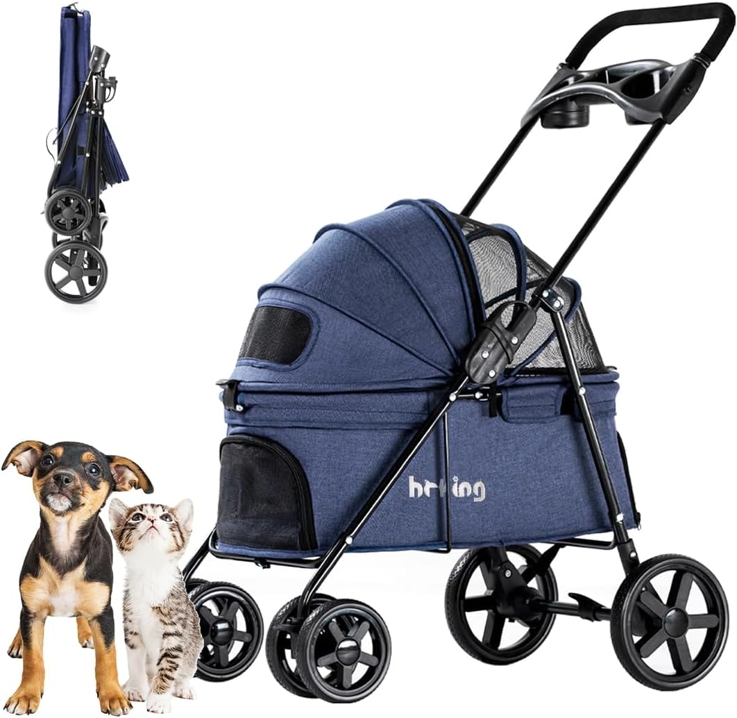 Pet Stroller, Folding Cat Dog Stroller for Medium Small Dogs  Cats with Foldable Dog Carrier, Lightweight Travel Carriage Jogging Stroller, Blue