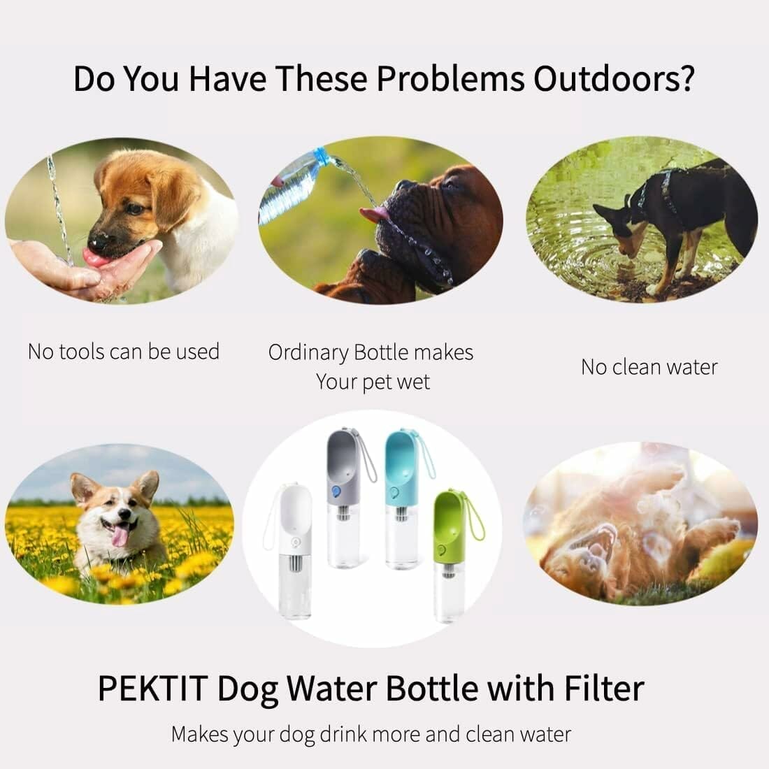 PETKIT BPA Free Dog Water Bottle with Filter, Leak Proof, Portable Dog Water Bowl for Walking, Hiking, Travel, Outdoor Pet Dispenser Bottle