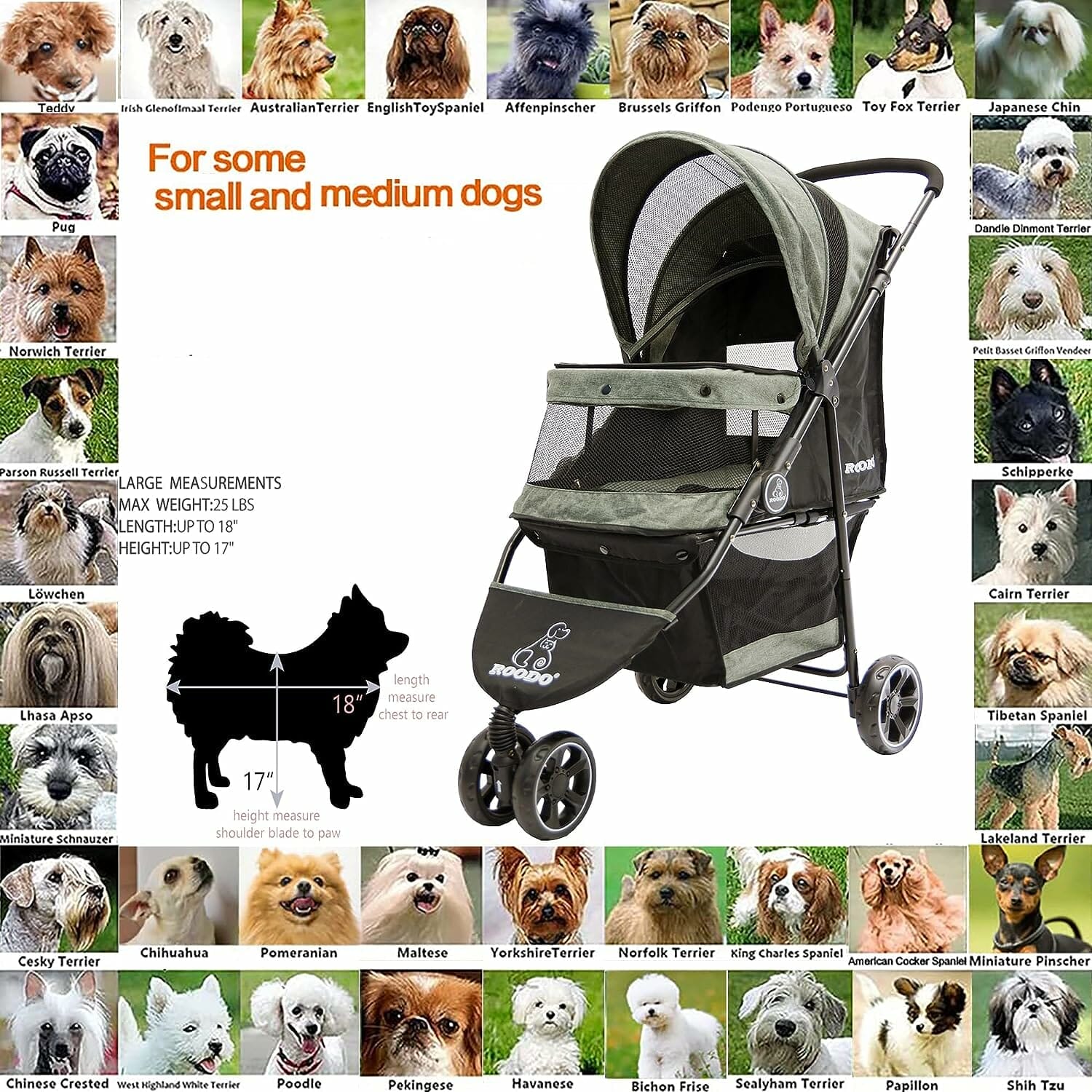 Roodo Dog Stroller Pet Stroller Lightweight Multifunctional Foldable Portable Compact Jogger Buggy Three Wheeled Pet Gea 5
