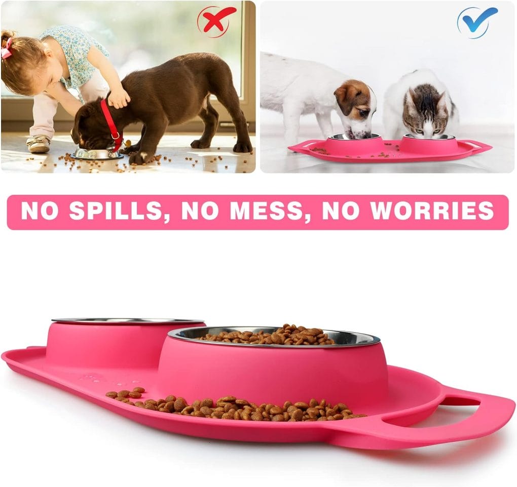 Wesen Pet Dog Bowls 2 Stainless Steel Dog Bowl with Handle No Spill Non-Skid Silicone Mat  Food Scoop Water and Food Feeder Travel Bowls for Small Medium Dogs Cats Puppies
