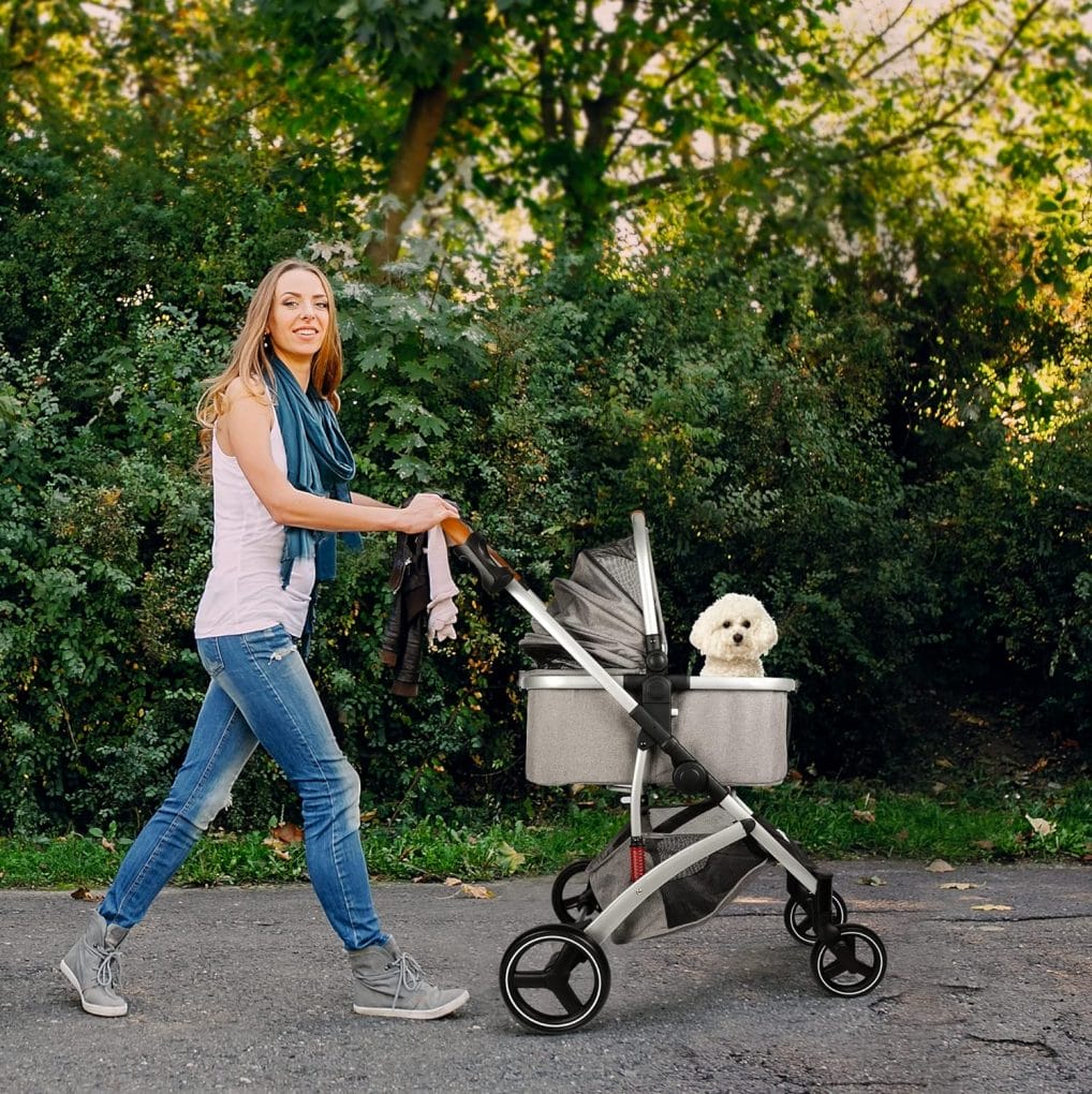 Rultyn Pet Stroller 3-in-1 for Small Dogs, Multifunction Pet Travel System 4 Wheels Foldable Aluminum Alloy Frame Carriage for Small Medium Dogs  Cats